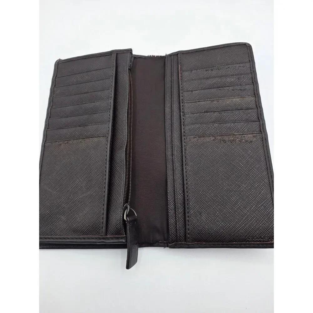 Vintage Coach Brown Signature Leather Breast Pocket Long Wallet Zip Organizer